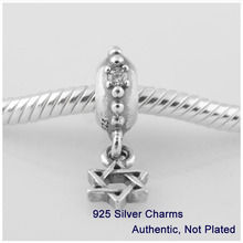 LW291 Authentic 925 Sterling Silver Star of David With Clear CZ Dangle Charm Bead Fits Pandora