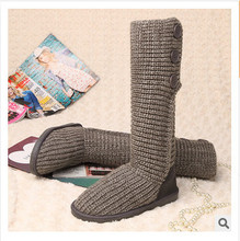 Handmade 2014 new style fashion flat winter shoes warming cashmere women soft knee high snow boot