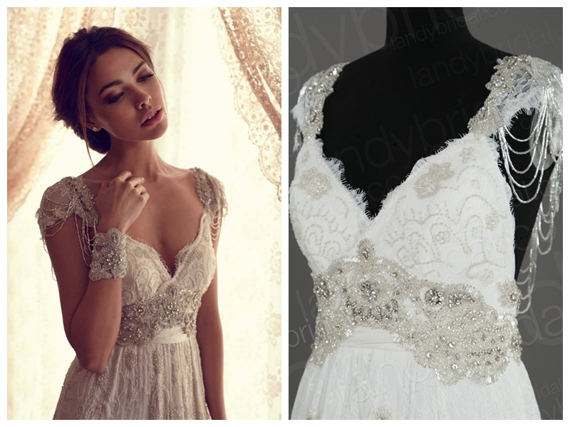 Hot Sale V neck Luxury Beaded Tassel Cap Sleeve Saias Femininas Princess Lace Wedding dress 2015