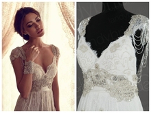 Hot Sale V-neck Luxury Beaded Tassel Cap Sleeve Saias Femininas Princess Lace Vestido de noiva  Wedding dress 2015
