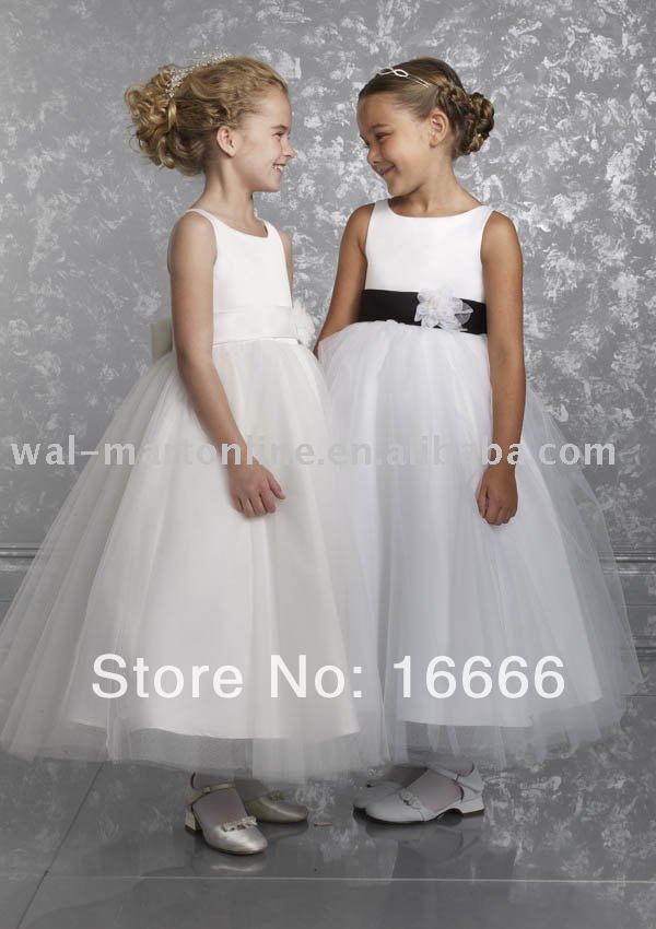 Ball Gown Sleeveless Sash Satin Ankle Length Flower Girl Dresses For Kids 