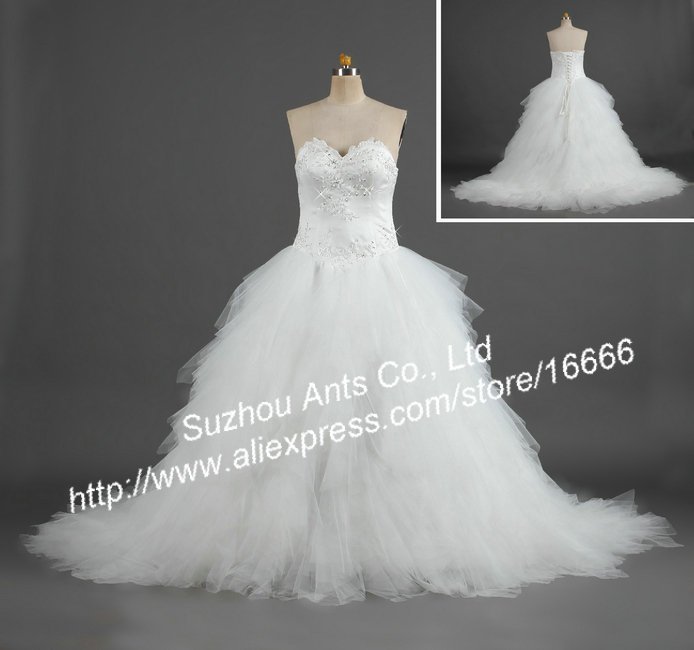 NW064 Free shipping Luxury FloorLength Cathedral Train Wedding Dresses