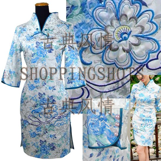 chinese gown dress qipao cheongsam wedding 0904D4 blue free shopping