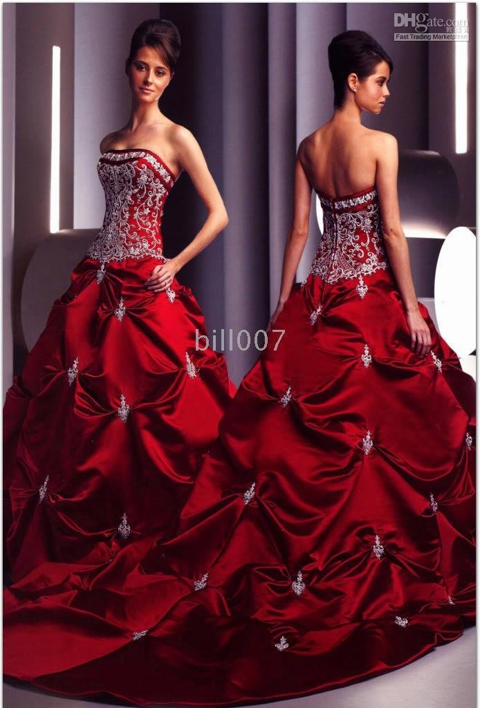Sale Style 3 Red Wedding Dresses Bridal Ball Gown Custom Chapel Train