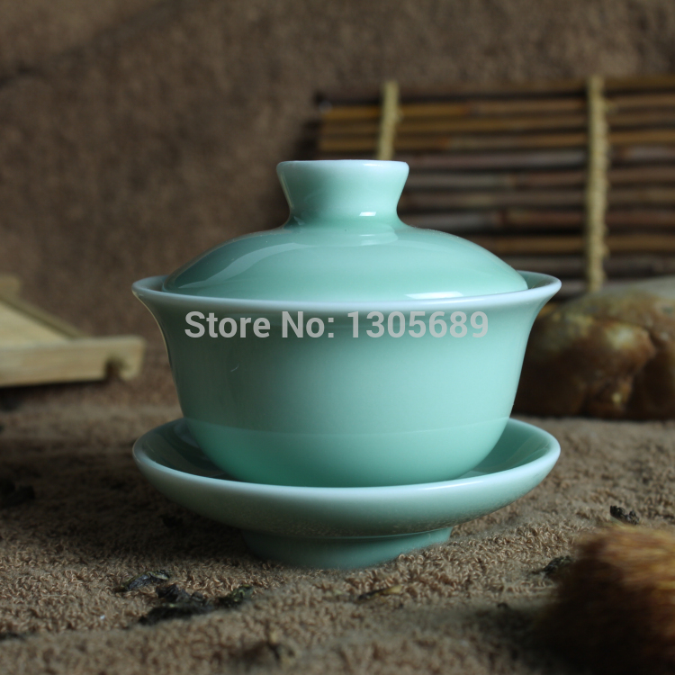 Chinese famous Longquan celadon ceramic tea set gaiwan lid bowl saucer 120ml high quality ruyao craft