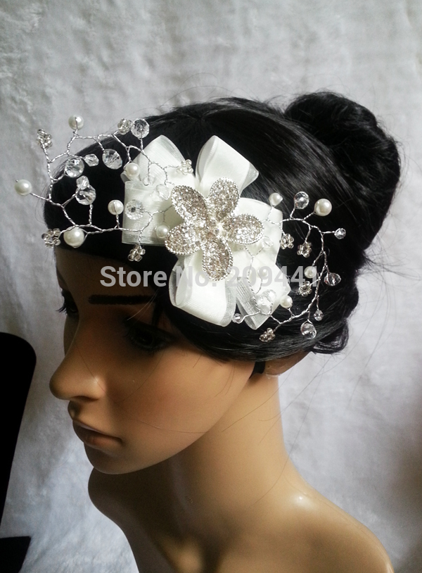 Fashion bridal crystal rhinestone hairpin pearl ribbon hair accessory hairpin side knotted clip wedding dress marriage