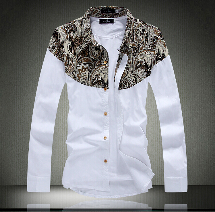 M-5XL Man Plus Size 2015 Casual Mens Dress Shirts Long Sleeve Slim Shirts Chemise Homme Camisa Social Masculina Men Shirt #9905