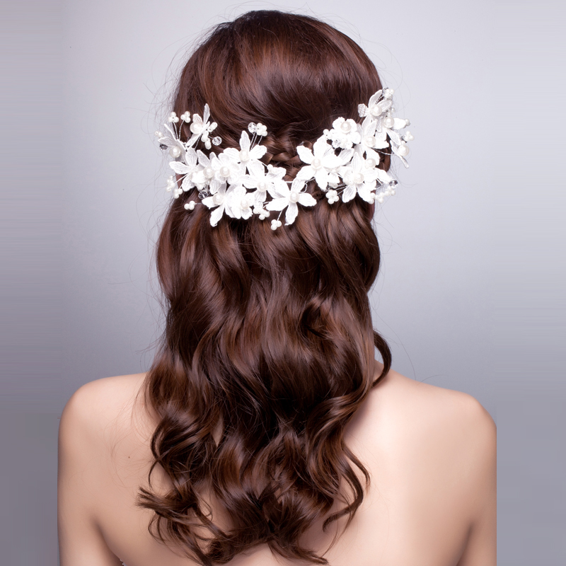 Free shipping bride hair accessory white lace flower hair ornament handmade marriage headwear SUA019