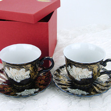 Glaze 220cc thread cup and saucer lovers cup sets gift quality fashion ceramic coffee and tea