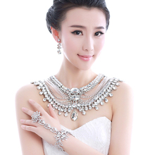 2014 Luxury rhinestone wedding necklace marriage accessories bride shoulder chains crystal bodychains