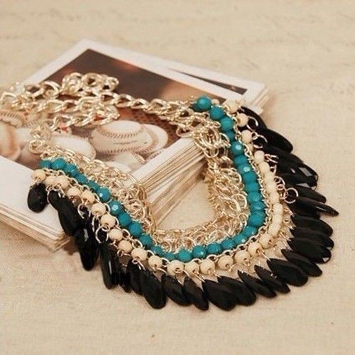 Wholesale 2014 Bohemian Tassels Drop Vintage Gold Choker Chain Neon Bib Statement Necklaces Pendants Fashion Jewelry
