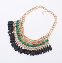 Wholesale 2014 Bohemian Tassels Drop Vintage Gold Choker Chain Neon Bib Statement Necklaces Pendants Fashion Jewelry