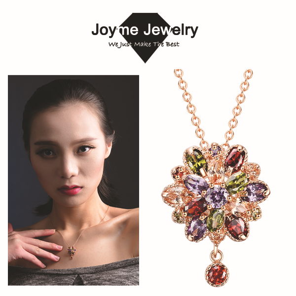 Joyme Brand 2014 AAA Quality Fashion women gold plated multicolor cubic Zircon Sun flower jewelry Necklace