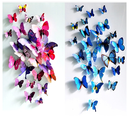 12 Pieces Butterfly Wall Sticker Home Decor 3D Wall Sticker Stereoscopic Bedroom Sofa Background Wallpaper E