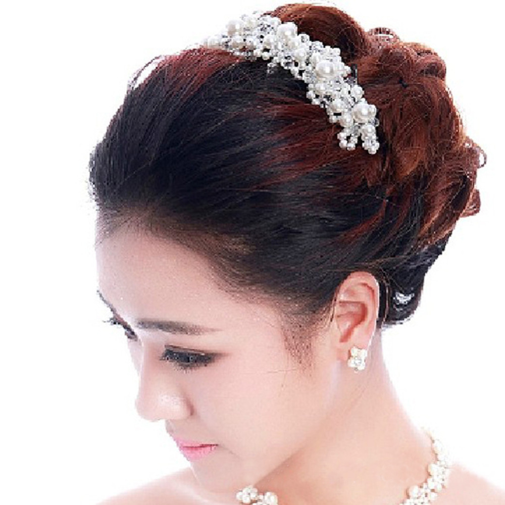 Tiara Noiva White Pearl Crystal Headdress By Hand Wedding Dress Accessories Bridal Hair Jewelry Hot Sale