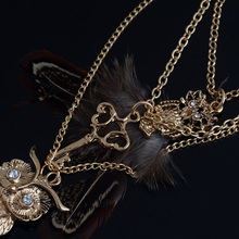 Lureme New Arrival Euro American Vintage Style Owl And Key Pendant Drill Necklace Sweater Chain for