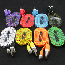1pcs Flat Noodle Nylon Fabric Braided 1M 3ft Micro USB Cable V8 Sync Data Charger Line