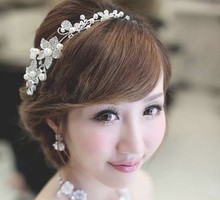 New 2015 New Silver Rhinestone Bridal Wedding Flower Pearls Headband Hair Clip Comb