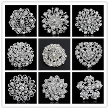 Brooches For Wedding Bijoux Wedding Broches Fashion Vintage Women Rhinestone Brooch Clear Crystal Flowers Silver Brooches Pins