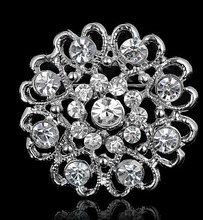 Brooches For Wedding Bijoux Wedding Broches Fashion Vintage Women Rhinestone Brooch Clear Crystal Flowers Silver Brooches