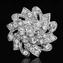 Brooches For Wedding Bijoux Wedding Broches Fashion Vintage Women Rhinestone Brooch Clear Crystal Flowers Silver Brooches