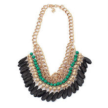 2014 Hotsale Bohemian Tassels Drop Vintage Gold Choker Chain Neon Bib Statement Necklaces Pendants Fashion Jewelry