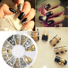 1set Mix Silver/Gold Nail Art 3D Glitter Rhinestones Crystal Decoration Manicure Round Wheel Tips Women Xmas Gift  Drop Free