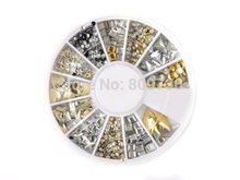 1set Mix Silver Gold Nail Art 3D Glitter Rhinestones Crystal Decoration Manicure Round Wheel Tips Women