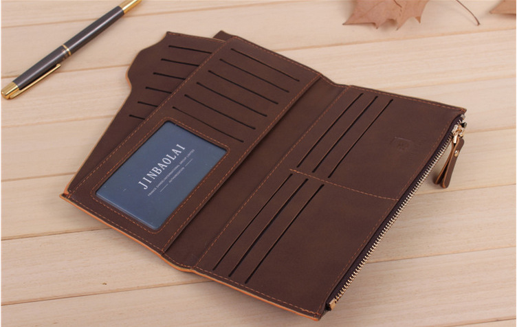 NEW FREE SHIPPING Men s Leather Long Drawer Wallets money clip Card package hot sale cell