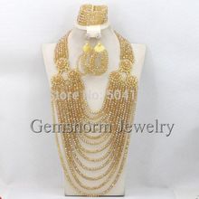 Fabulous Gold African Wedding Crystal Beads Jewelry Set Dubai Indian Bridal Jewelry Set 2014 New Free