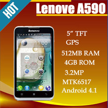 Original Lenovo A590 Smartphone GSM 5 inch 800x480px MTK6517 Dual Core phone Android 4.1 512MB / 4GB support GPS  free shipping