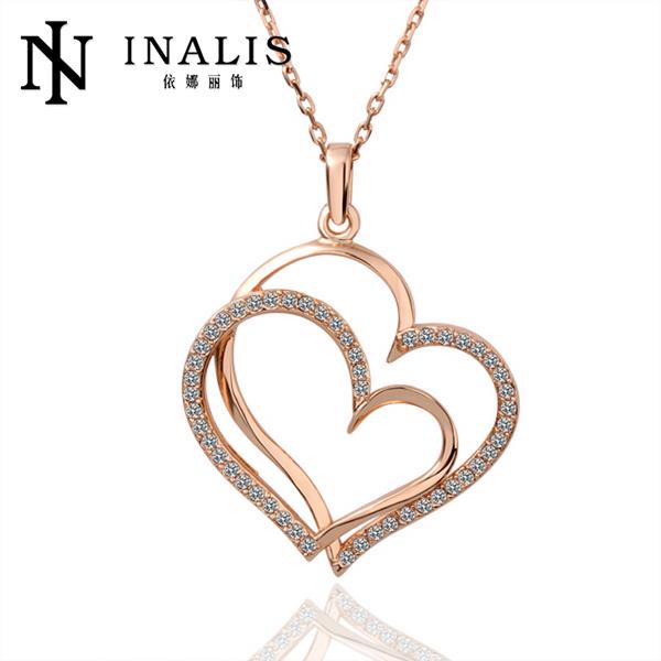 QYX Fashion Jewlery 2015 High Quality Nice 18K Gold Love Heart Pendant Necklace For Women Free