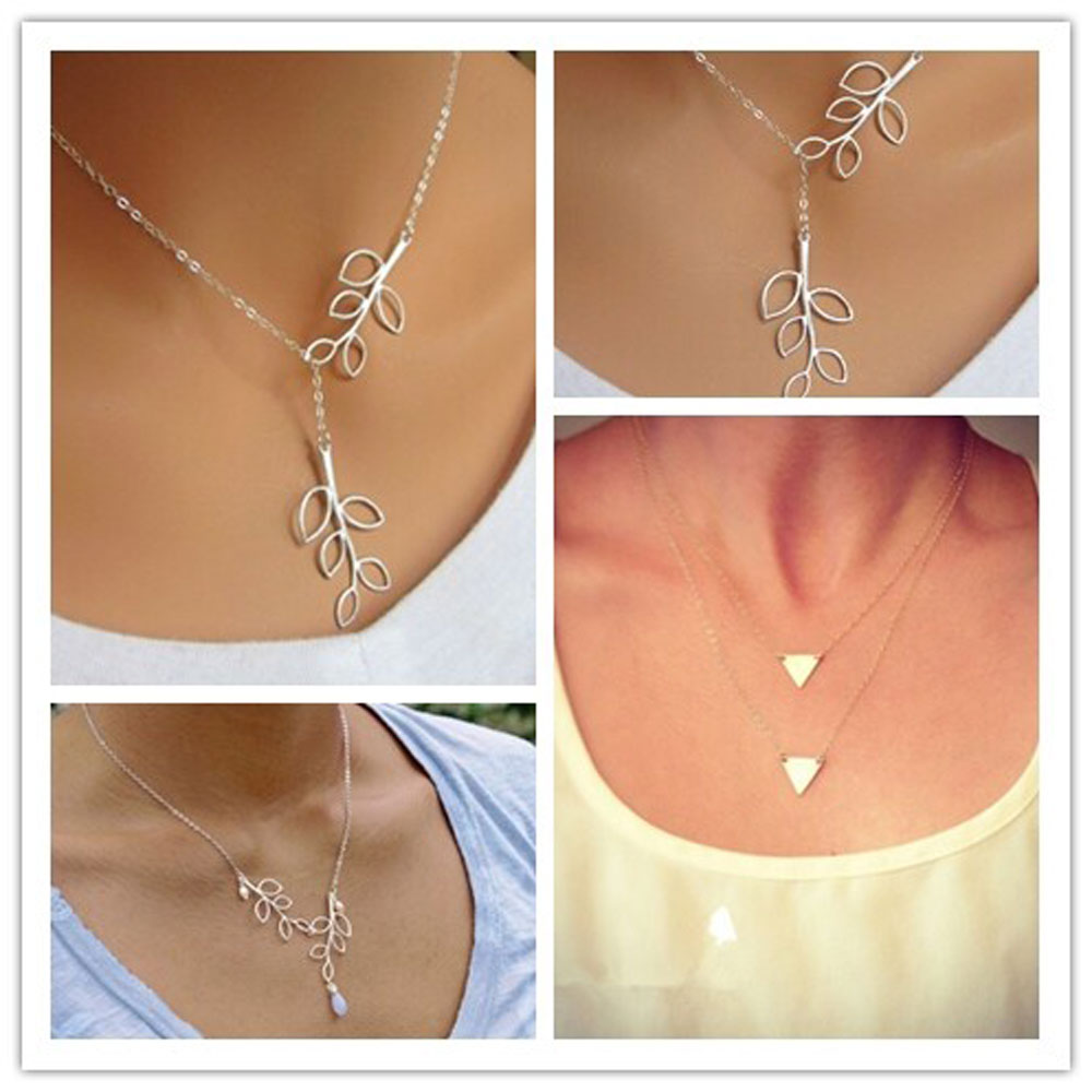 Europe Triangle Branch Leaves Choker Chunky Statement Pendant Necklace Jewelry