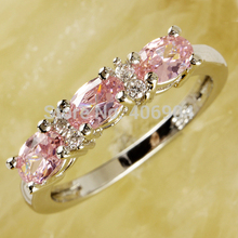 Wholesale Sweet Lady Oval Cut Pink Topaz White Sapphire 925 Silver Ring Size 6 7 8