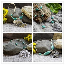 Free Shipping High Quality Tibetan Silver Turquoise carved Pendant Necklace Charm Silver Women Jewlery