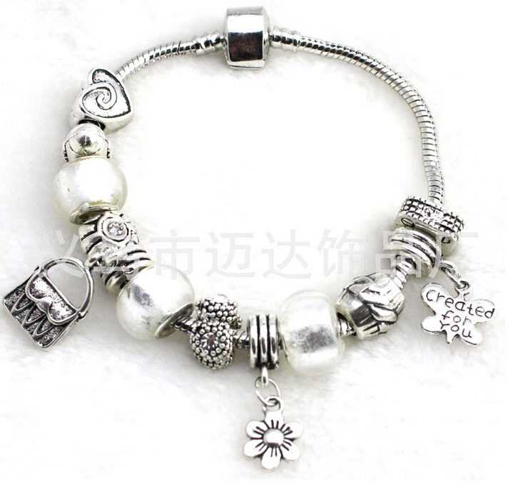 Free Shipping Fashion flower And key charms 925 Sterling Silver Murano Glass European Charm Beads Fits