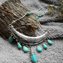 Clássico tibetano jóias colar de gotas pingente turquesa handmade jewelry tibetano colar de prata(China (Mainland))