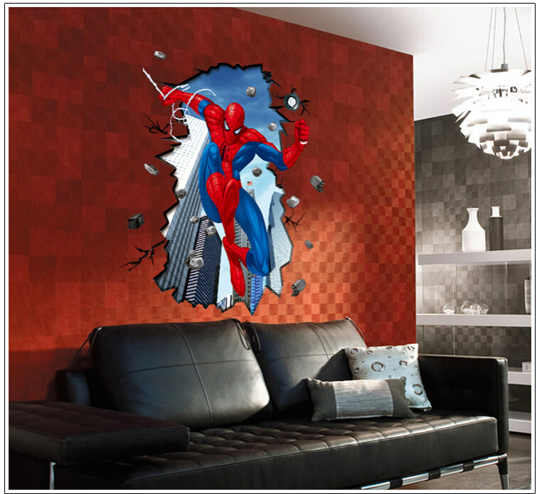 Amazing Spiderman Peel and Stick Superhero Wall Stickers Boys Dream Room Kids Bedroom decoration Wallpaper E