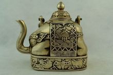Collectible Hand Old White Copper & Miao Silver Carving Elephant Big Tea Pot