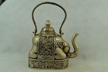 Collectible Hand Old White Copper Miao Silver Carving Elephant Big Tea Pot