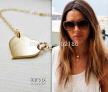 Celebrity Style Charlize Theron Replica Gold Silver Heart Love Engravable Polish Plain Charm Necklace Tiny Chain