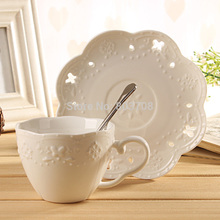 Free shipping 2014 Ceramic mugs Japanese style lace vintage tea cup and saucer Ceramic Coffee Cup