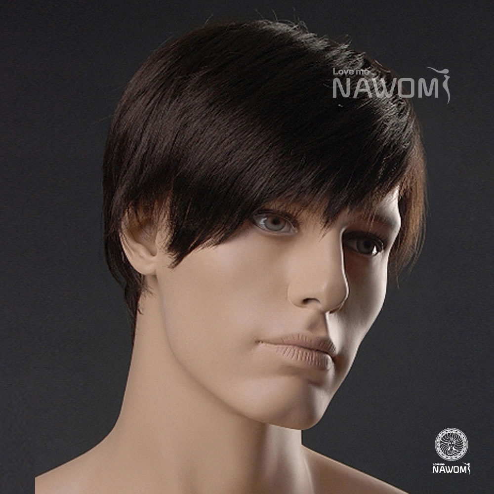 Promotional Fashionable Attractive Office Men S Fake Hair Fluffy Dark Brown Short Straight Wig With Bang