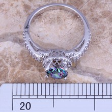 Precious Rainbow Mystic Topaz White Topaz 925 Sterling Silver Ring For Women Size 5 6 7