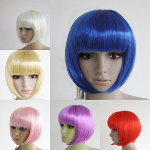 Free shipping silver white wig short hair female head colored bobo
