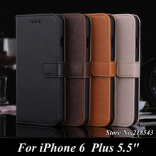 Genuine Leather Case for iPhone 6 Plus apple 5.5″ Card Holder Stand Design Wallet Flip Cover Business Man Retro Mobile Phone Bag