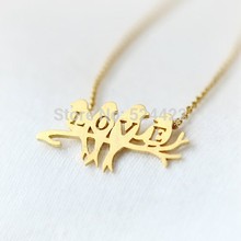 Min 1pc Gold/Silver Love Bird on Branch Pendant Necklace Cute Bird with Love Letter Shape Necklace XL127