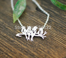 Min 1pc Gold Silver Love Bird on Branch Pendant Necklace Cute Bird with Love Letter Shape