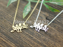 Min 1pc Gold Silver Love Bird on Branch Pendant Necklace Cute Bird with Love Letter Shape