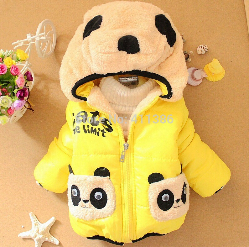 SY 057 Free Shipping Children Panda Cartoon Outerwear Baby Winter Thickening Hooded Boys And Girls Cotton